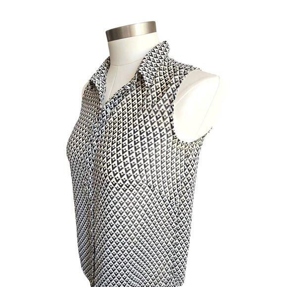 H&M Black & White Blouse Geometric Sleeveless Button-Up Womens Size S JJ3949 - Picture 3 of 7